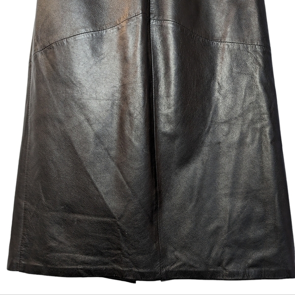 Vintage Friitala Black Leather Pencil Midi Maxi Lined Skirt Size 8 - Picture 3 of 13